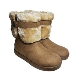 G by Guess Adlea Medium Brown Fabric Boots with Faux Fur Lining Sz 5M